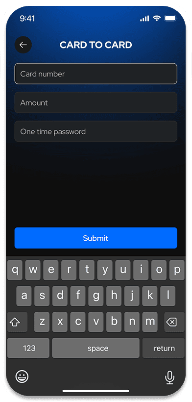 Mobile UI demo: Card to card transfers
